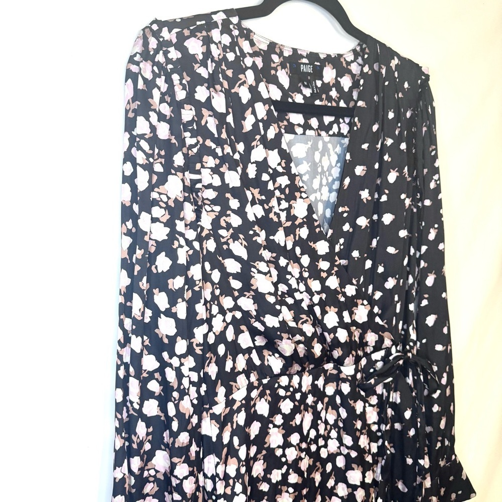 PAIGE Carrie Ann Floral Long Sleeve Wrap Dress with Ruffle Hem Size M - Picture 5 of 11